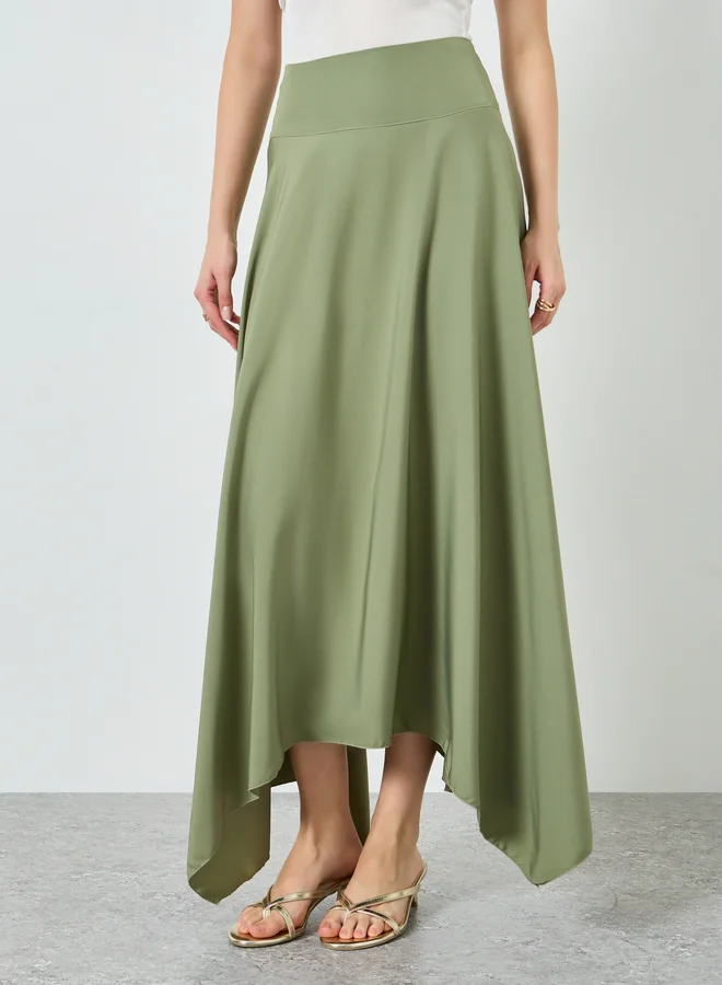 Women Green Asymmetrical Hem Maxi Skirt